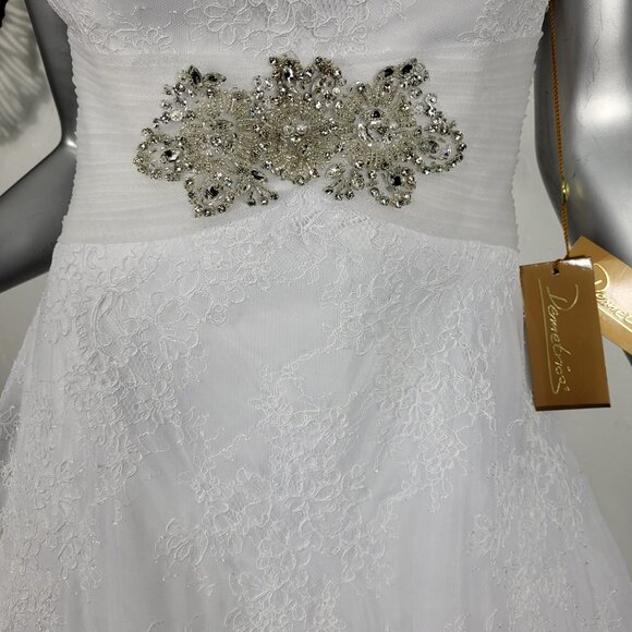NWT~$2750~DEMETRIOS~10/12~WHITE STRAPLESS RHINESTONE BEADED LACE WEDDING DRESS - Picture 3 of 16